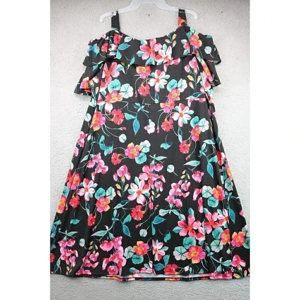 Catherines Summer Silky Flowy Black & Floral  Dress-Size 2XL - Picture 7 of 9